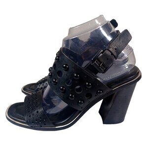 Donald Pliner Size 9 $250 Estee Black Studded Chunky Heel Gladiator Sandals